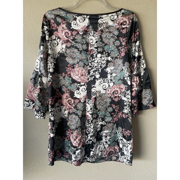Jonathan Martin medium satin blouse black ruffle floral free shipping - Picture 3 of 6